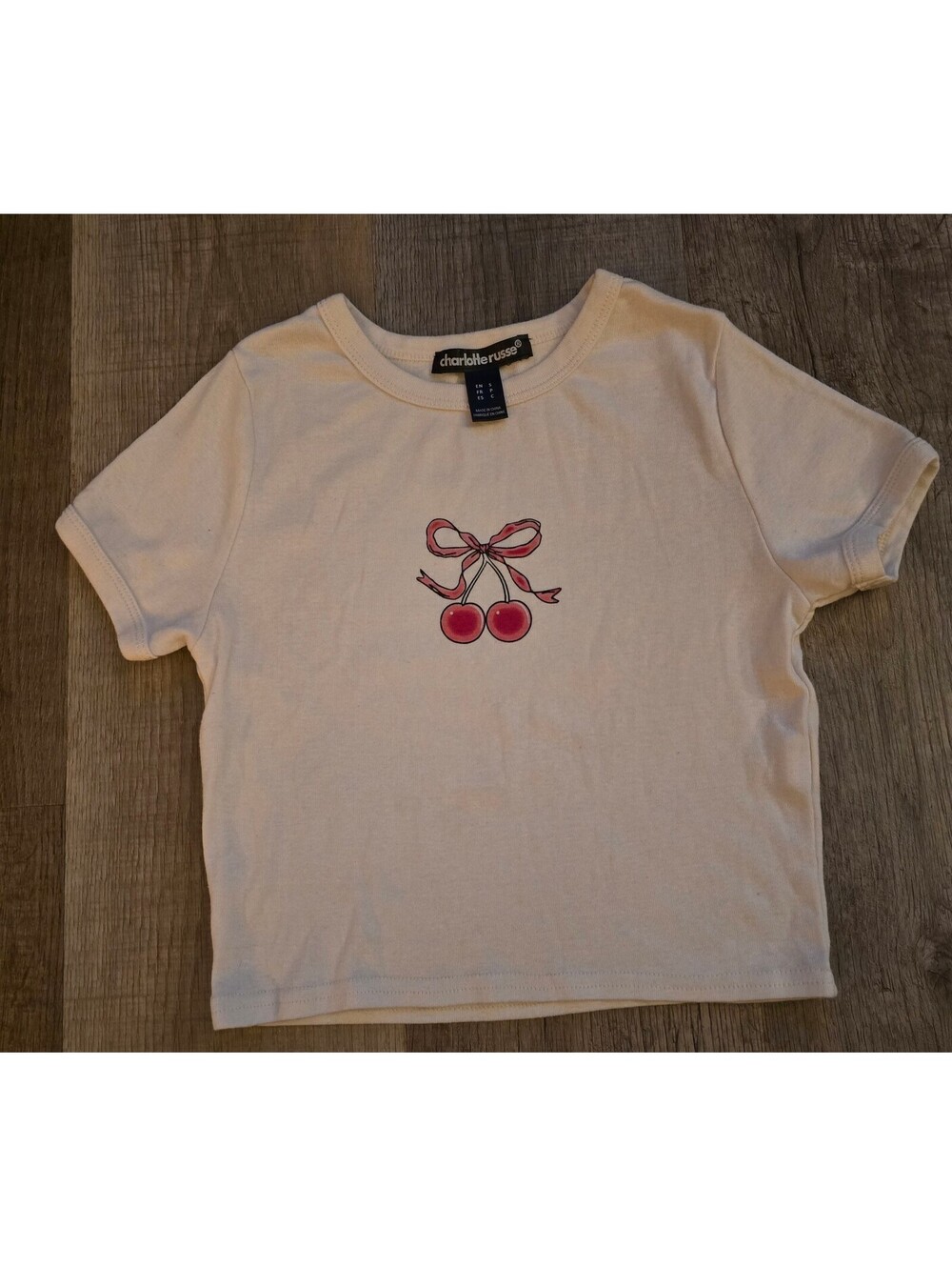 Charlotte Russe Cherry Bow Graphic Baby Tee
